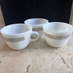 PYREX Woodland Set of Three Milk Glass Teacups #41